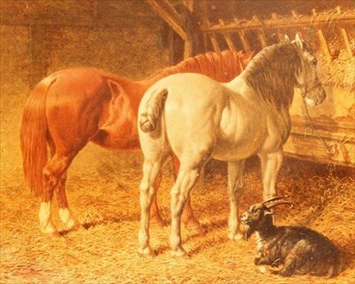 Caballos y una cabra en un establo de John Frederick Herring Senior