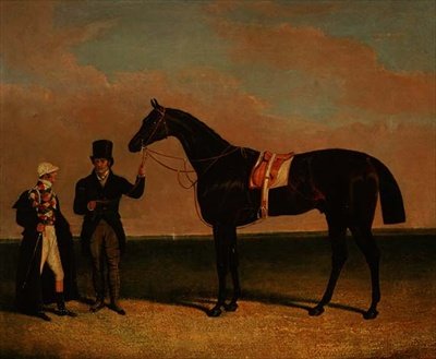Rockingham de Mr. Richard Watts sostenido por su entrenador Forth con el jinete Sam Darling, ganador del St. Leger 1833 y la Copa Goodwood de John Frederick Herring Senior