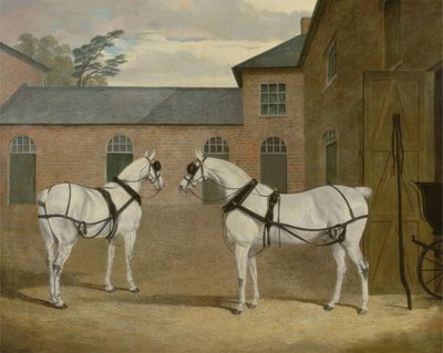 Los Caballos Grises del Sr. Sowerby en su Cochera en Putteridge Bury, Hertfordshire, 1836 de John Frederick Herring Senior