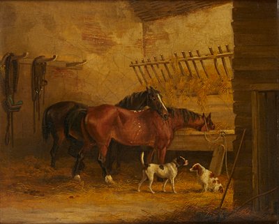 Caballos y perros en el interior de un establo (óleo sobre lienzo) de John Frederick Jr. (attr.to) Herring