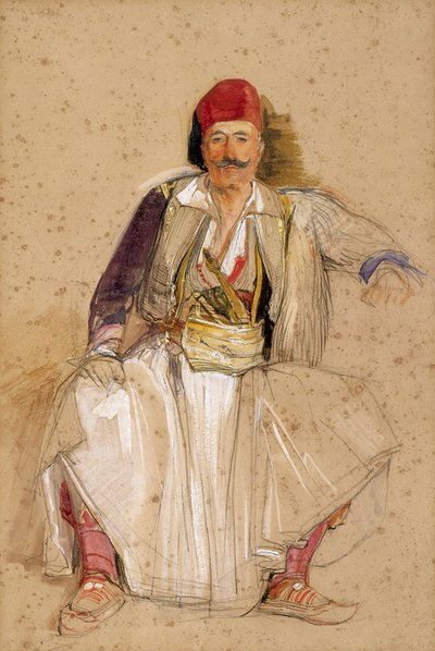 Guerrero corfiota sentado (acuarela sobre lápiz sobre papel blanco) de John Frederick Lewis