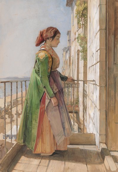 Una chica griega en un balcón de John Frederick Lewis