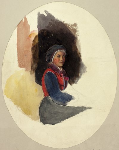 Boceto de mujer sentada con traje de campesina de John Frederick Lewis