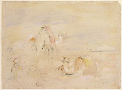 Estudio para un alto en el desierto (lápiz y acuarela) de John Frederick Lewis