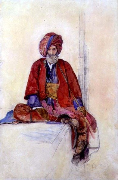 Estudio de un turco sentado fumando una pipa larga, c.1841 de John Frederick Lewis