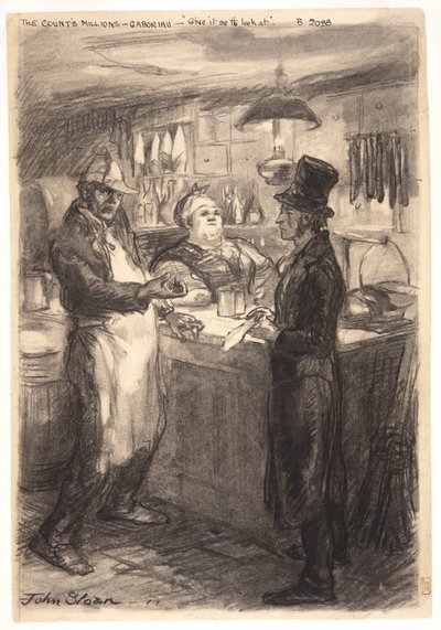 "¿Qué es esta factura? Déjamela ver." de John French Sloan