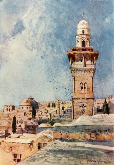 Un minarete en la esquina noroeste del área del templo, 1902 de John Fulleylove