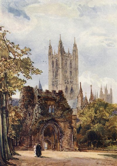 Campanario Harry Tower, Catedral de Canterbury (litografía en color) de John Fulleylove