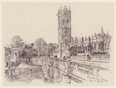 Magdalen College desde el puente (litografía) de John Fulleylove