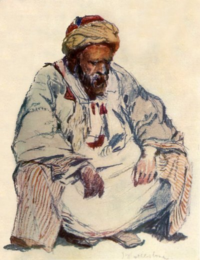 Figura sentada de pastor sirio con abrigo de piel de oveja, 1902 de John Fulleylove