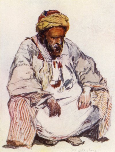 Figura sentada de pastor sirio con abrigo de piel de oveja de John Fulleylove