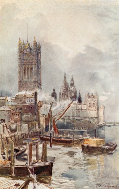 Las nuevas Casas del Parlamento, desde el río de John Fulleylove