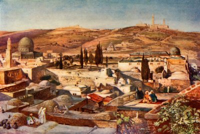 El área del templo y el Monte de los Olivos desde el Monte Sion, 1902 de John Fulleylove