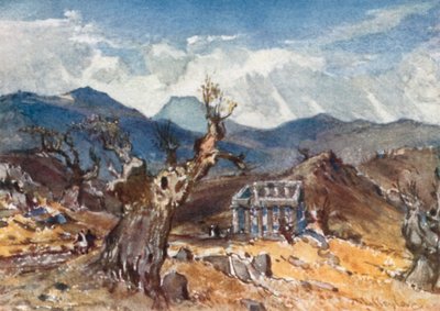 El Templo de Apolo en Bassae en Arcadia, con vista distante del Monte Ithome de John Fulleylove