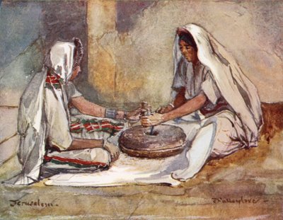 Dos mujeres moliendo en un molino de mano de John Fulleylove