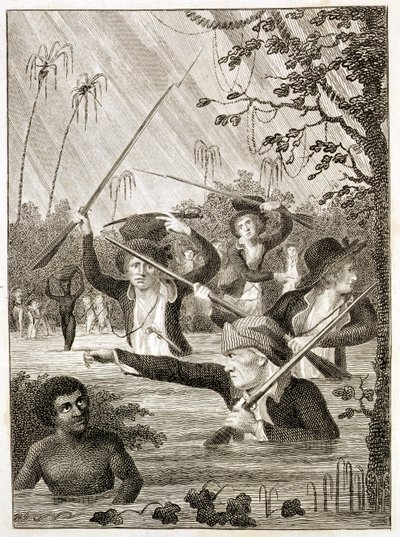 Marcha a través de un pantano o marisma en Terra Firma de John Gabriel (after) Stedman