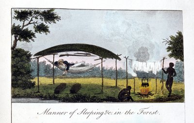 Manera de dormir en el bosque, 1813 de John Gabriel Stedman