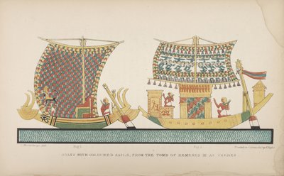 Barcos con velas de colores, de la Tumba de Ramsés III en Tebas, ilustración de Manners and Customs of the ancient Egyptians..., 1837-41 de John Gardner Wilkinson