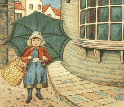 Niña de compras con su cesta (litografía en color) de John George (after) Sowerby
