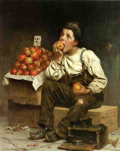 Un niño comiendo manzanas, 1878 de John George Brown