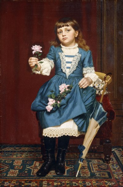 Daisy McComb sosteniendo una rosa rosa, 1888 de John George Brown