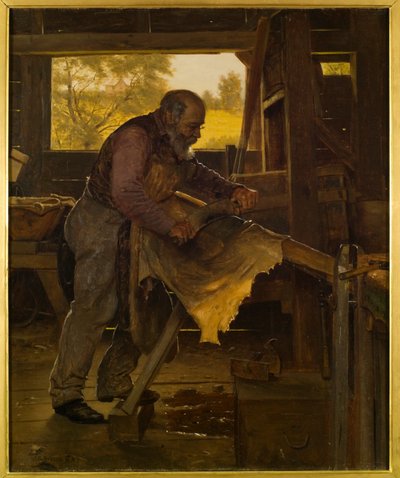 Preparando una piel de ciervo, 1904 de John George Brown