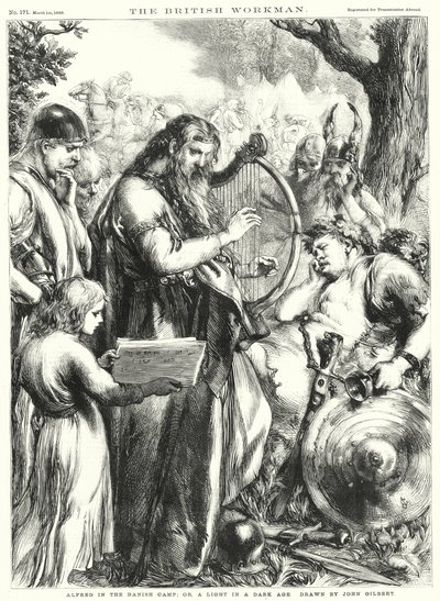 Alfredo en el campamento danés; o, una luz en una era oscura (grabado) de John Gilbert