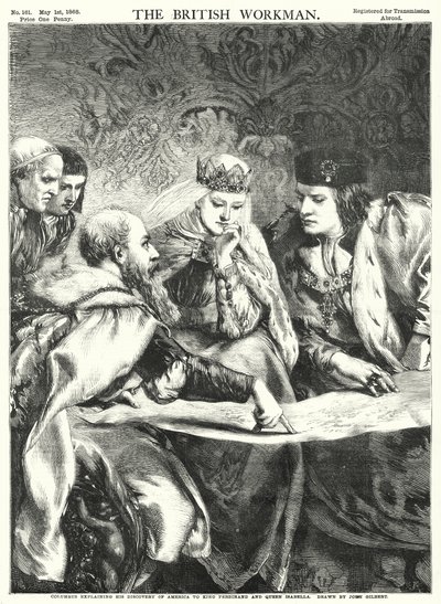 Colón explicando su Descubrimiento de América al Rey Fernando y la Reina Isabel de John Gilbert