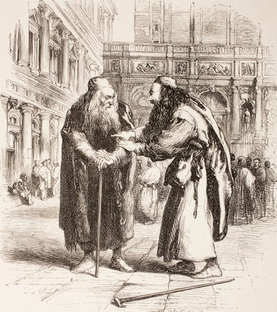 Ilustración para El Mercader de Venecia, Shylock y Tubal se encuentran en la calle, Acto III, Escena I, de 
