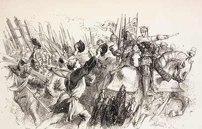 Las fuerzas del Rey Enrique en el sitio de Harfleur, Francia, 1890 de John Gilbert
