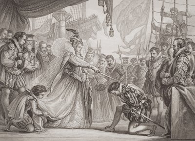 La reina Isabel I (1530-1603) nombrando caballero a Francis Drake (1540-96) de 