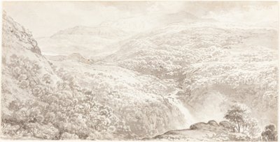 Un valle montañoso con una cascada de John Glover