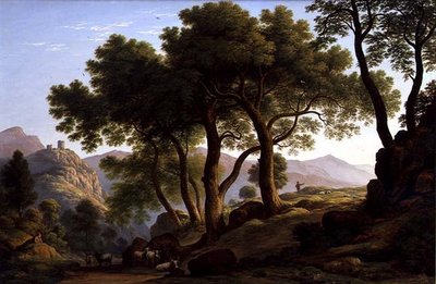 Un paisaje boscoso romántico de John Glover