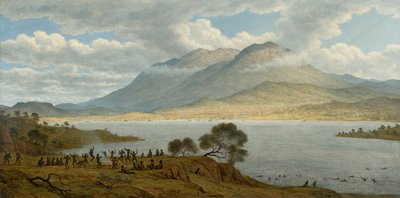 El monte Wellington y la ciudad de Hobart desde Kangaroo Point de John Glover