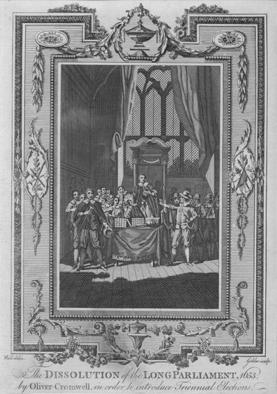 La disolución del Parlamento Largo, 1653, por Oliver Cromwell, para introducir la Elección Trienal de John Goldar