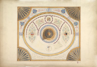 Diseño para techo con dos retratos y soportes de abanico en las esquinas, siglo XIX de John Gregory Crace