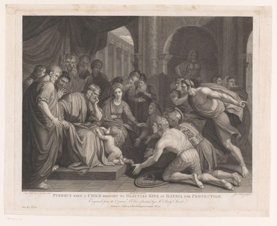Pirro llevado ante el rey Glaucias cuando era niño para su protección. Pyrrhus cuando un niño trajo a Glaucias King of Illyria para protección (título sobre objeto) Pinturas principales de Inglaterra (título de la serie) Las pinturas más capitales de Ingla de John Hall