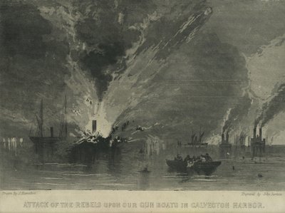 Ataque de los rebeldes a nuestros barcos cañoneros en el puerto de Galveston, c.1863 de John Hamilton