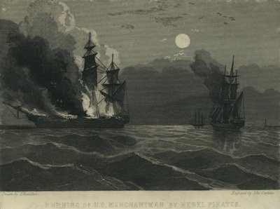 Quema de un mercante estadounidense por piratas rebeldes de John Hamilton