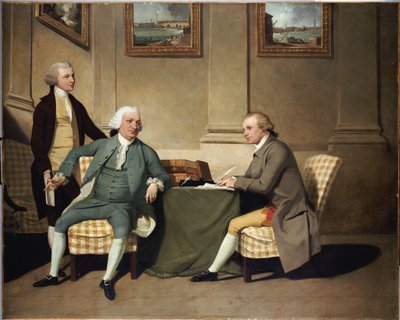 Retrato de grupo del Sargento de Armas Bonfoy, su hijo y John Clementson, Sen. de John Hamilton Mortimer