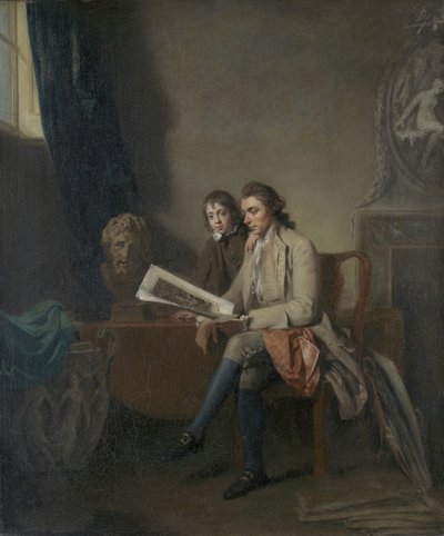 Retrato de un Hombre y un Niño mirando Grabados, c.1765-70 de John Hamilton Mortimer