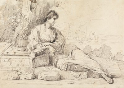 Figura femenina reclinada en un paisaje italiano de John Hamilton Mortimer
