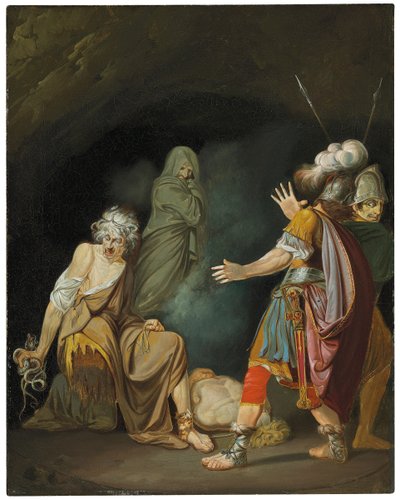 Sexto Pompeyo consultando a Erichto antes de la Batalla de Farsalia de John Hamilton Mortimer