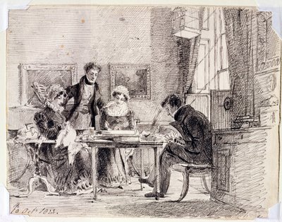 Grupo familiar cosiendo y leyendo, 10 de octubre de 1823 de John Harden
