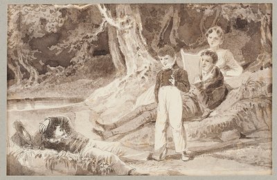 Cuatro figuras entre los árboles en un día caluroso, 1807 de John Harden