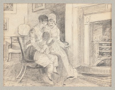 Tres junto al fuego, con John W de 3 años, 1812 de John Harden