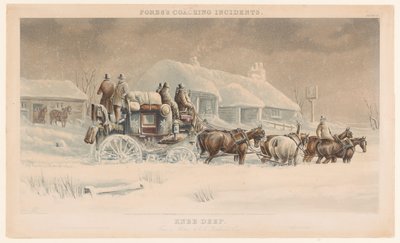 Carro con seis caballos en la nieve en un paisaje invernal Hasta la rodilla (título en el objeto) Fores incidentes con carruajes (título de la serie) Incidentes de Coaching de Fores de John Harris