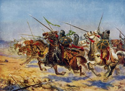 Caballería de Shahrbaraz cargando (litografía a color) de John Harris Valda
