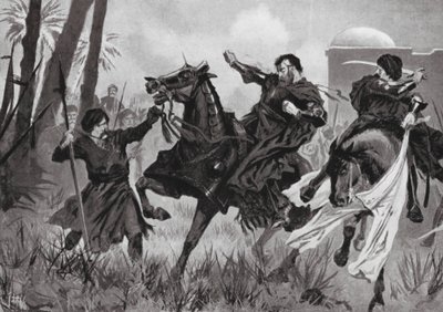 Derrota y muerte de Sebastián I en la batalla de Alcázar (litografía) de John Harris Valda
