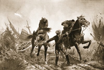 El conductor Brown regresando con heridos a caballo desde la línea de fuego de John Harris Valda